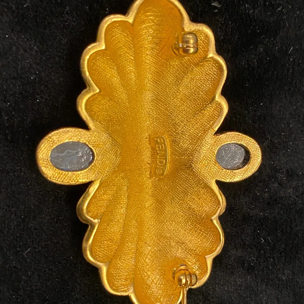 Fendi Gold Vintage Brooch with Deep Blue Cabochons - Picture 3 of 3